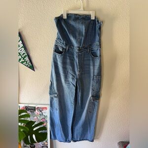 Target Blue Denim Strapless Jumpsuit with Cargo Pockets